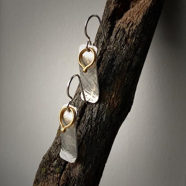 Gilded: Loop/Woven Rectangle Layered Drop Earrings picture