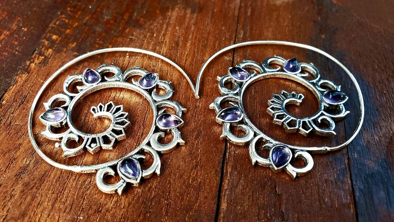 Silver Amethyst Mandala Earrings