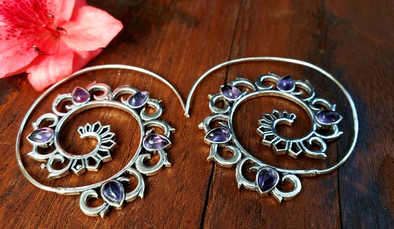 Silver Amethyst Mandala Earrings picture