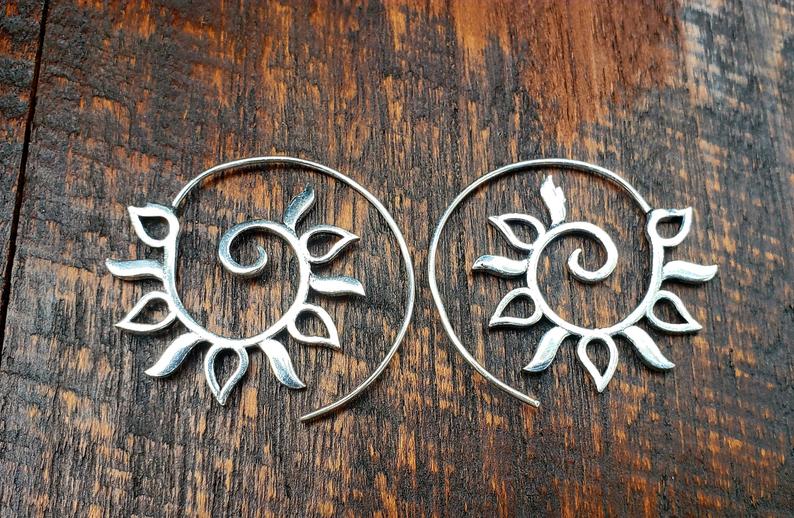 Silver Sun Spiral Threader Earrings