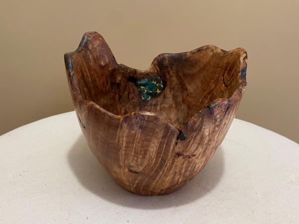 Natural edge Maple burl bowl with Turquoise and Copper inlay #16 picture