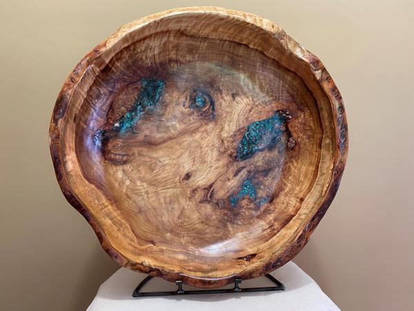 Natural edge Camphor platter with Turquoise and Copper inlay #15
