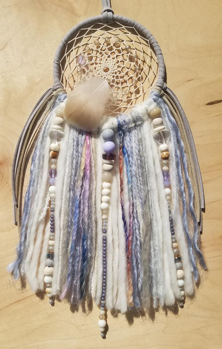 crystal clear quartz + lilac purple + blue + tan + Picture Jasper dream catcher (sku255) picture