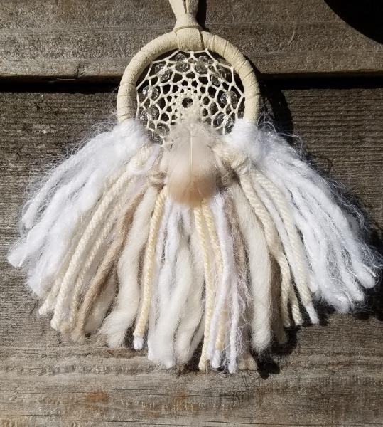 white + cream + crystals "shortie" dream catcher (sku424) picture