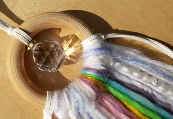 rainbow + white + genuine crystal small minimalist dream catcher (sku178))