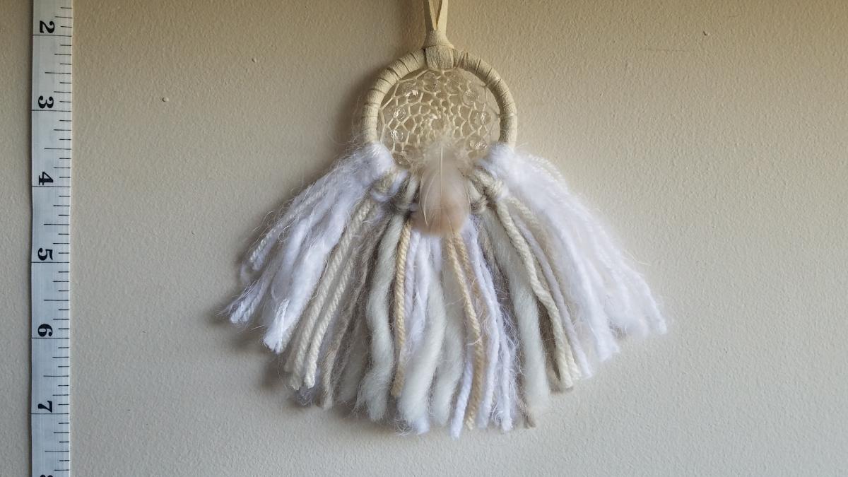 white + cream + crystals "shortie" dream catcher (sku424) picture