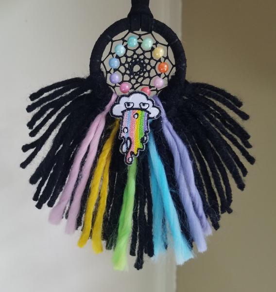 black + rainbow + grumpy cloud small "shortie" dream catcher (sku520, 521, 522) picture