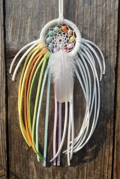 rainbow + white small dream catcher with crystals (sku505)