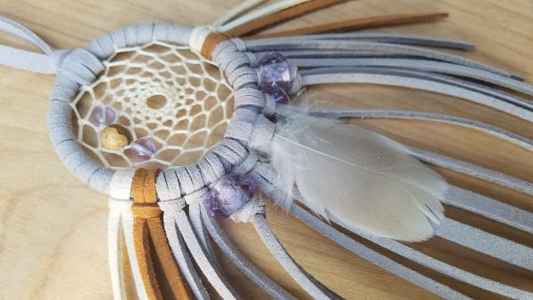 purple + cream + tan + gray + Picture Jasper "shortie" dream catcher (sku498) picture