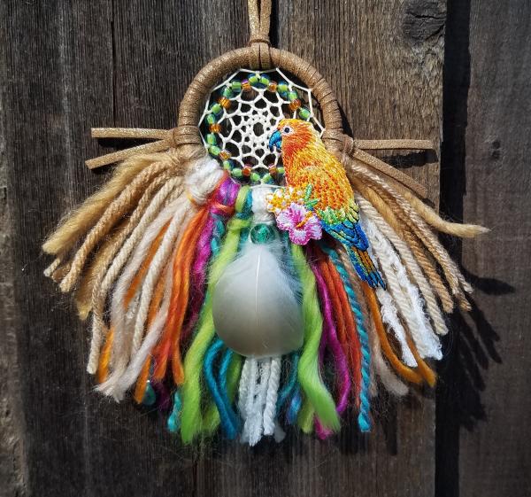 colorful tropical + parrot small "shortie" dream catcher (sku499) picture