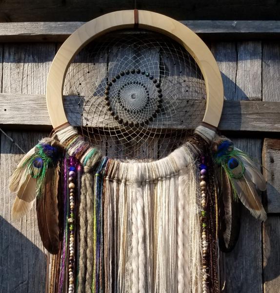 peacock feathers + Abalone + purple + EXTRA large dream catcher (sku204)