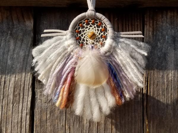 gray + tan + purple + blue Picture Jasper small "shortie" dream catcher (sku530) picture