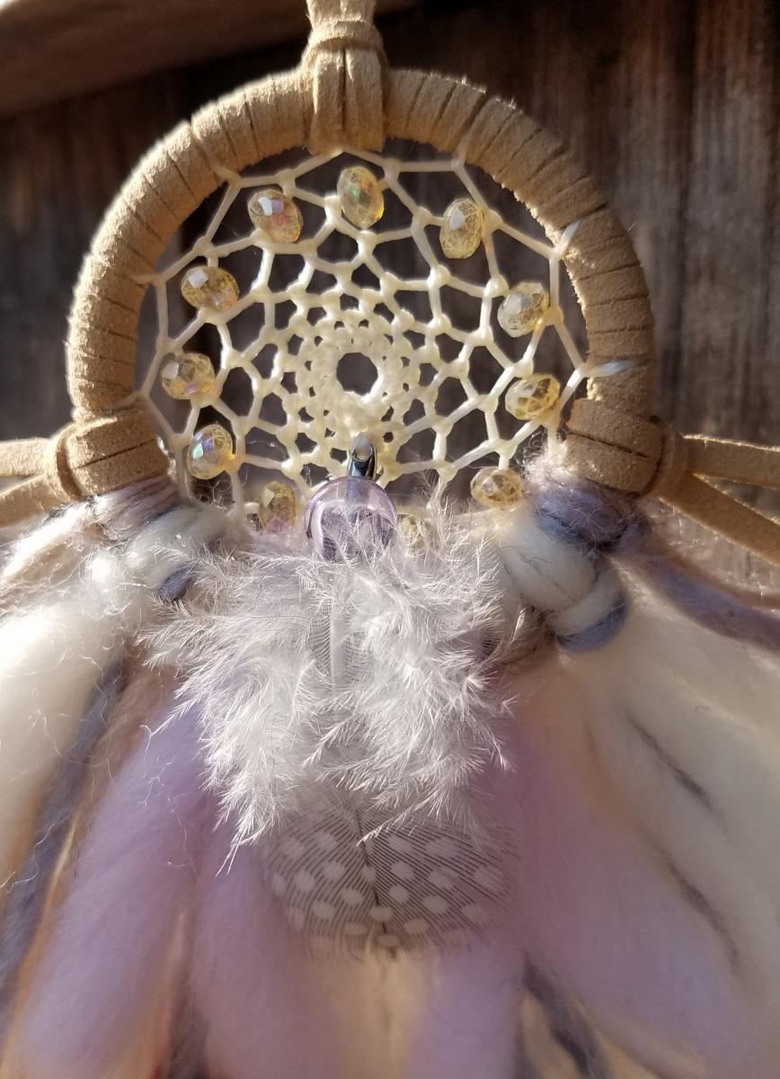 lilac + cream + rainbow + tan small "shortie" dream catcher (sku423) picture