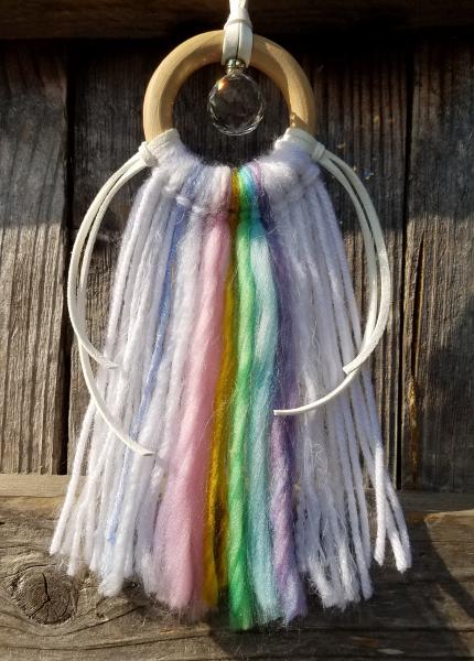 rainbow + white + genuine crystal small minimalist dream catcher (sku180)