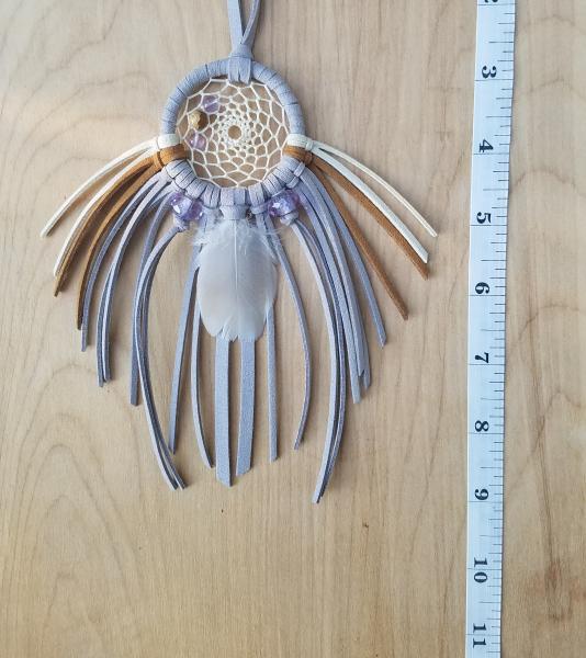 purple + cream + tan + gray + Picture Jasper "shortie" dream catcher (sku498) picture