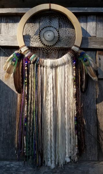 peacock feathers + Abalone + purple + EXTRA large dream catcher (sku204) picture