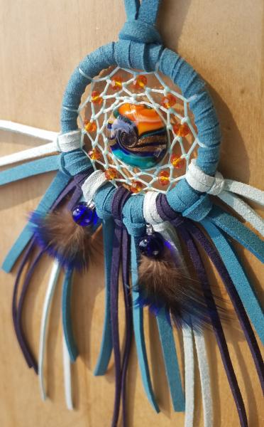 teal + blue + orange + peacock feathers small dream catcher (sku437) picture