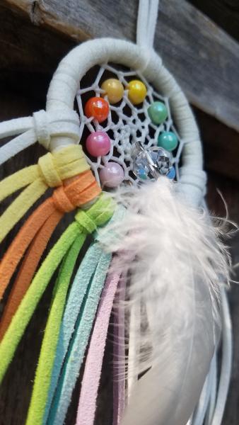 rainbow + white small dream catcher with crystals (sku504) picture