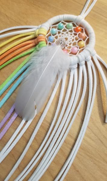 rainbow + white small dream catcher with crystals (sku505) picture