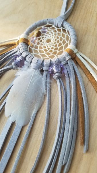 purple + cream + tan + gray + Picture Jasper "shortie" dream catcher (sku498) picture