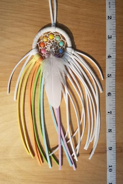 rainbow + white small dream catcher with crystals (sku504) picture