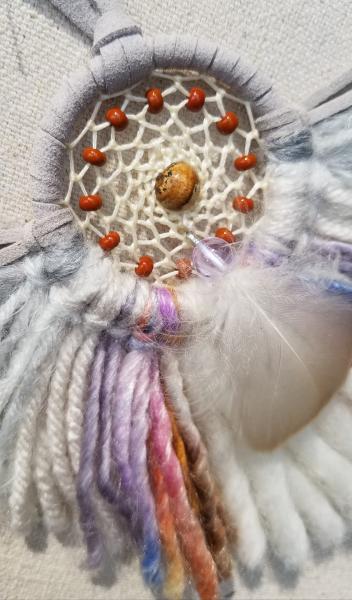 gray + tan + purple + blue Picture Jasper small "shortie" dream catcher (sku530) picture