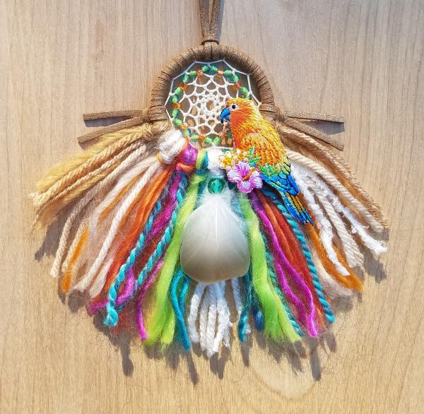 colorful tropical + parrot small "shortie" dream catcher (sku499) picture