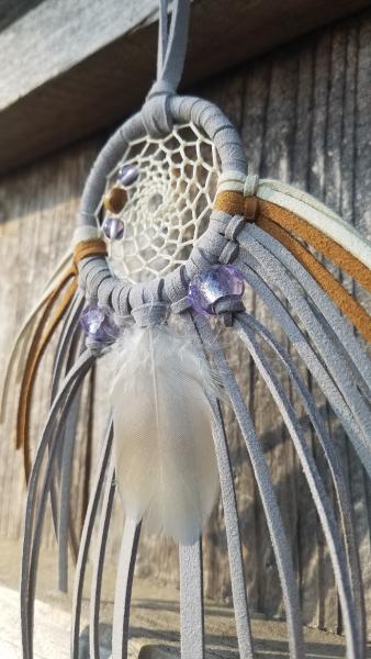 purple + cream + tan + gray + Picture Jasper "shortie" dream catcher (sku498) picture