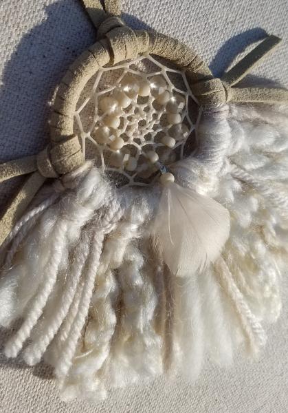 cream + sand + translucent champagne faceted beads small "shortie" dream catcher (sku318) picture