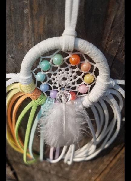 rainbow + white small dream catcher with crystals (sku505) picture