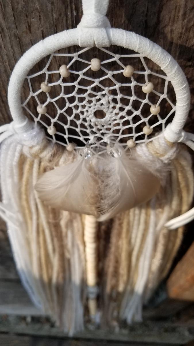 white + cream + brown + tan with genuine crystals dream catcher (sku519) picture