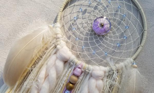 cream + pink + Czech glass large dream catcher (sku527) picture