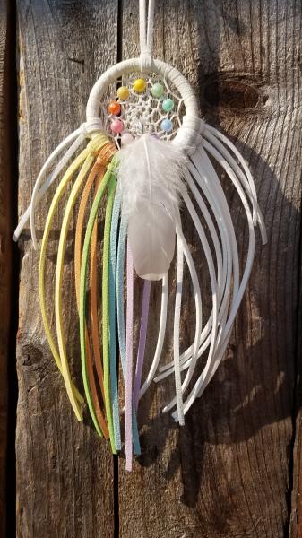 rainbow + white small dream catcher with crystals (sku504) picture