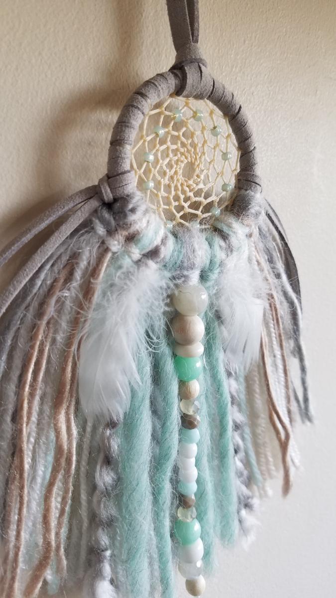 aqua + gray + white + Moonstone small dream catcher (sku374) picture