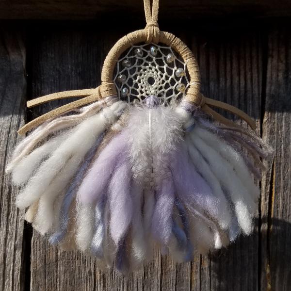 lilac + cream + rainbow + tan small "shortie" dream catcher (sku423) picture