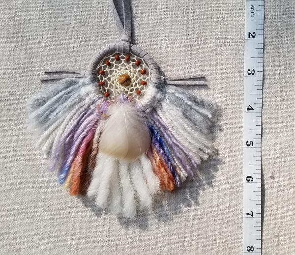 gray + tan + purple + blue Picture Jasper small "shortie" dream catcher (sku530) picture