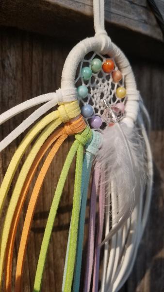 rainbow + white small dream catcher with crystals (sku505) picture