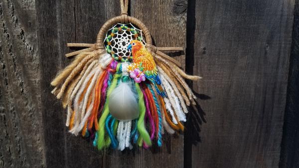 colorful tropical + parrot small "shortie" dream catcher (sku499)