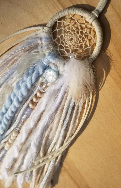 sky blue + cream + crystals + Blue Kyanite dream catcher (sku127) picture