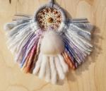 gray + tan + purple + blue Picture Jasper small "shortie" dream catcher (sku530)