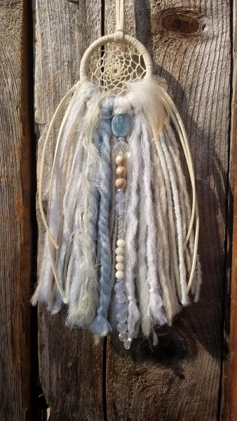 sky blue + cream + crystals + Blue Kyanite dream catcher (sku127) picture