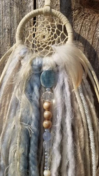 sky blue + cream + crystals + Blue Kyanite dream catcher (sku127) picture