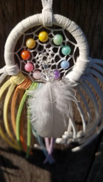rainbow + white small dream catcher with crystals (sku504) picture