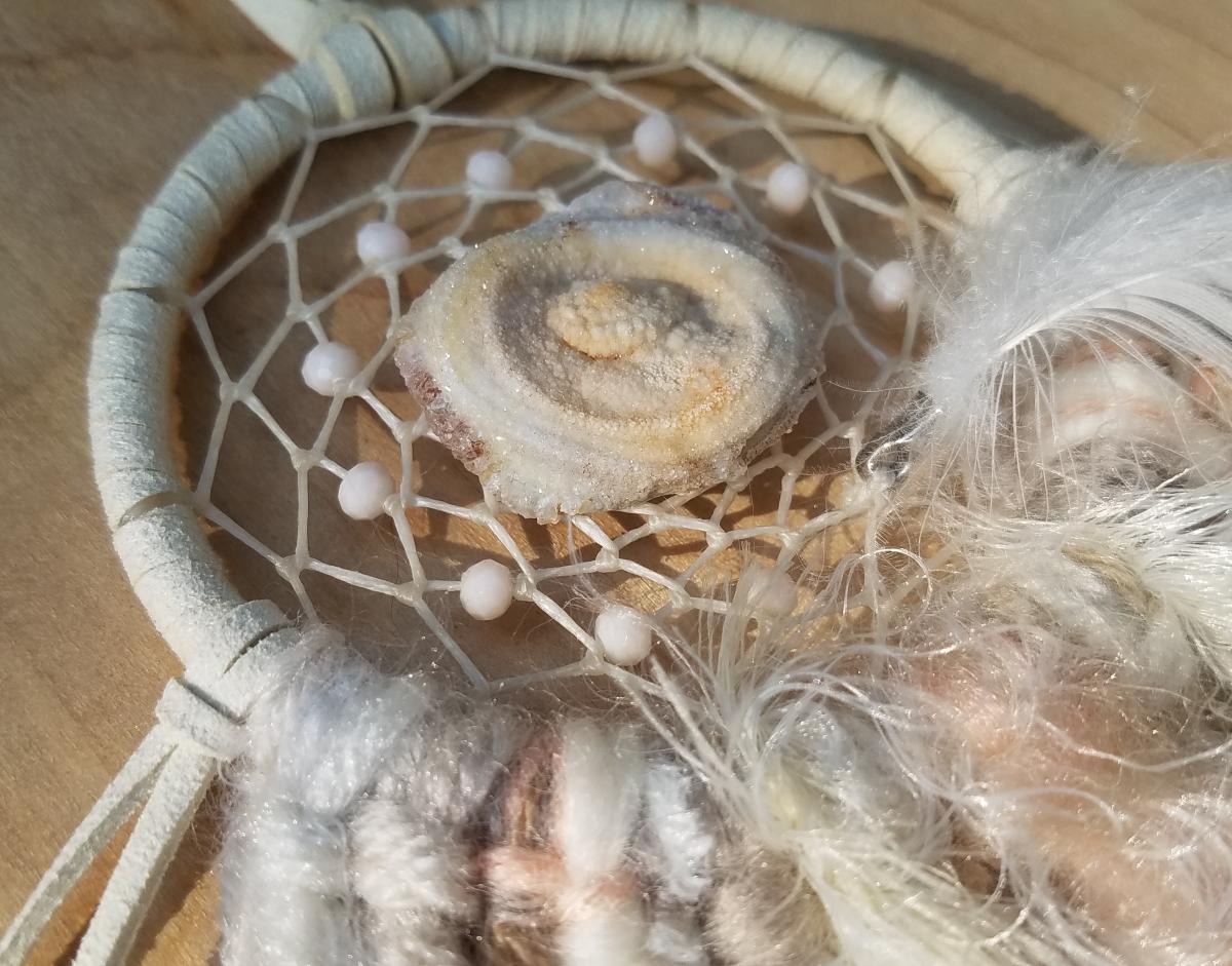 peach + cream + natural Druzy Crystal dream catcher (sku 337) picture