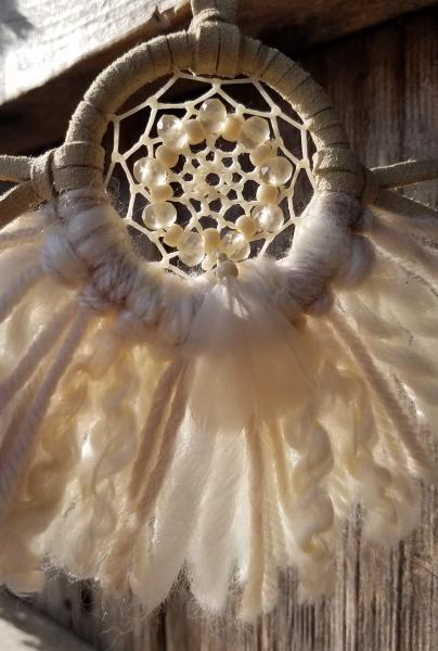 cream + sand + translucent champagne faceted beads small "shortie" dream catcher (sku318) picture