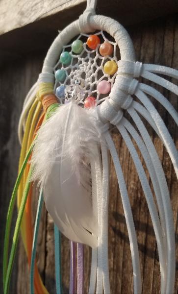 rainbow + white small dream catcher with crystals (sku505) picture