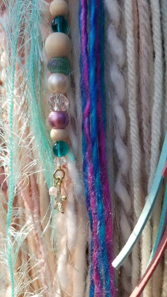 coral + teal + Mermaid dream catcher with crystals (sku507) picture