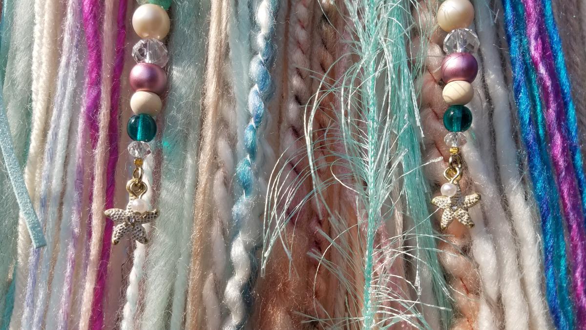 coral + teal + Mermaid dream catcher with crystals (sku507) picture