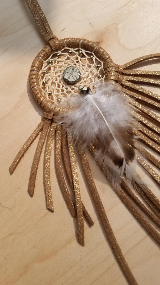 chestnut + gold + Pyrite small dream catcher (sku443) picture