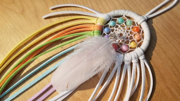 rainbow + white small dream catcher with crystals (sku505) picture